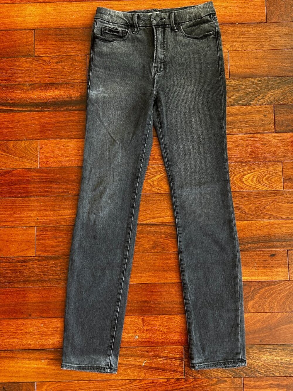 Good American Good Straight Cargo Jeans Women's 6/28 Black High Rise Stretch